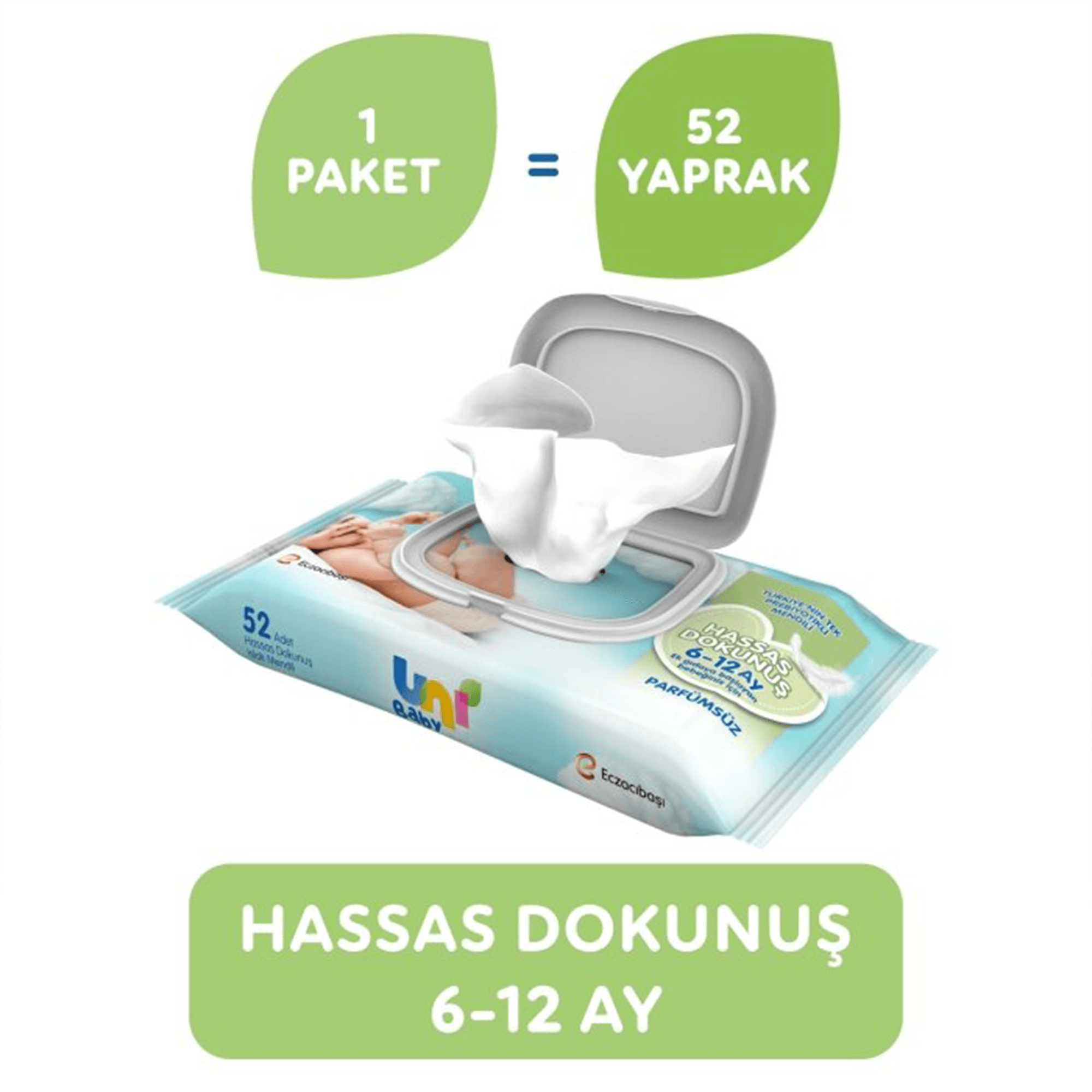 Uni Baby Hassas Dokunuş 6-12 Ay Islak Mendil 52 Adet