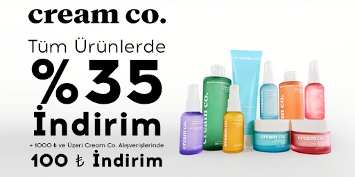 Tüm Ürünlerde %35 İndirime Ek 1000 TL ve Üzeri Cream Co. Alışverişinize 100 TL indirim!